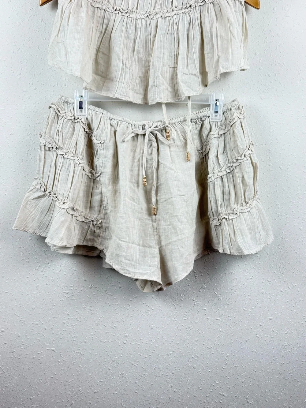 Free People Free-est Angelina Beige Ruffled 2 Piece Beach Set Sz Medium NEW